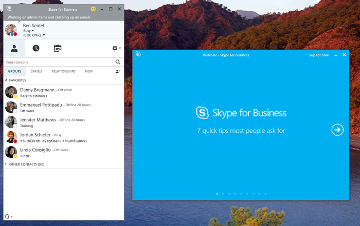 Skype for Business Upgrade Welcome Screen