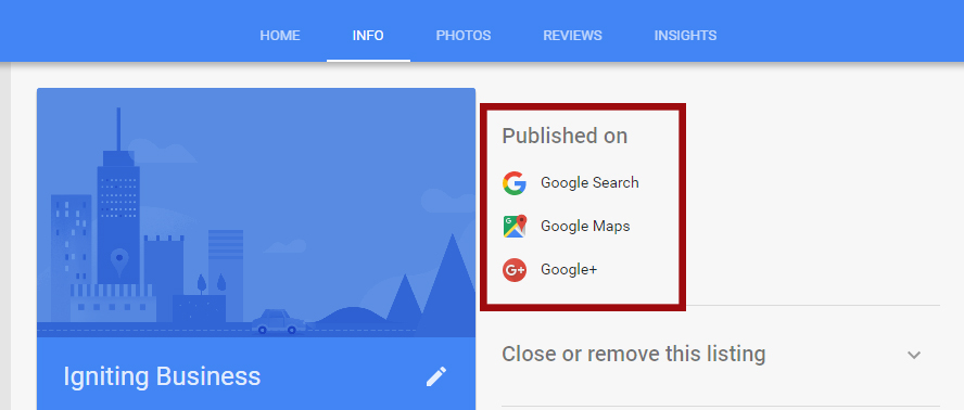 Google My Business Published Listing