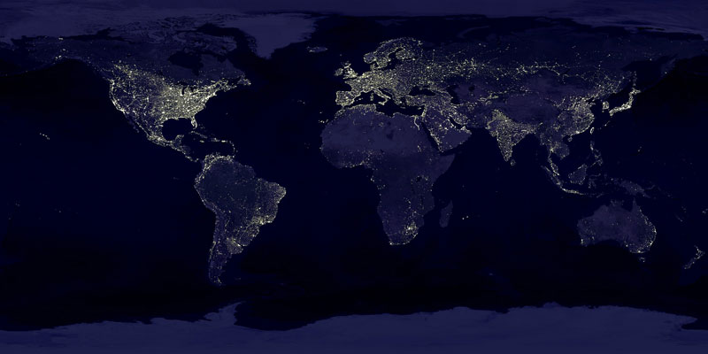 map of earth lights at night