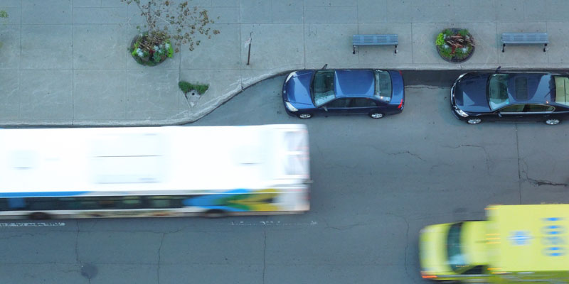 overhead shot of vehicles in street