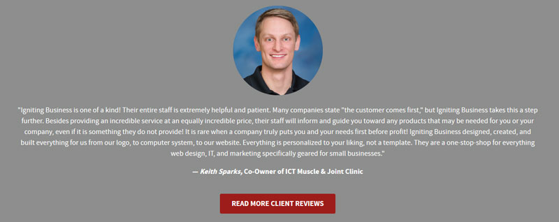 testimonial review with smiling client headshot