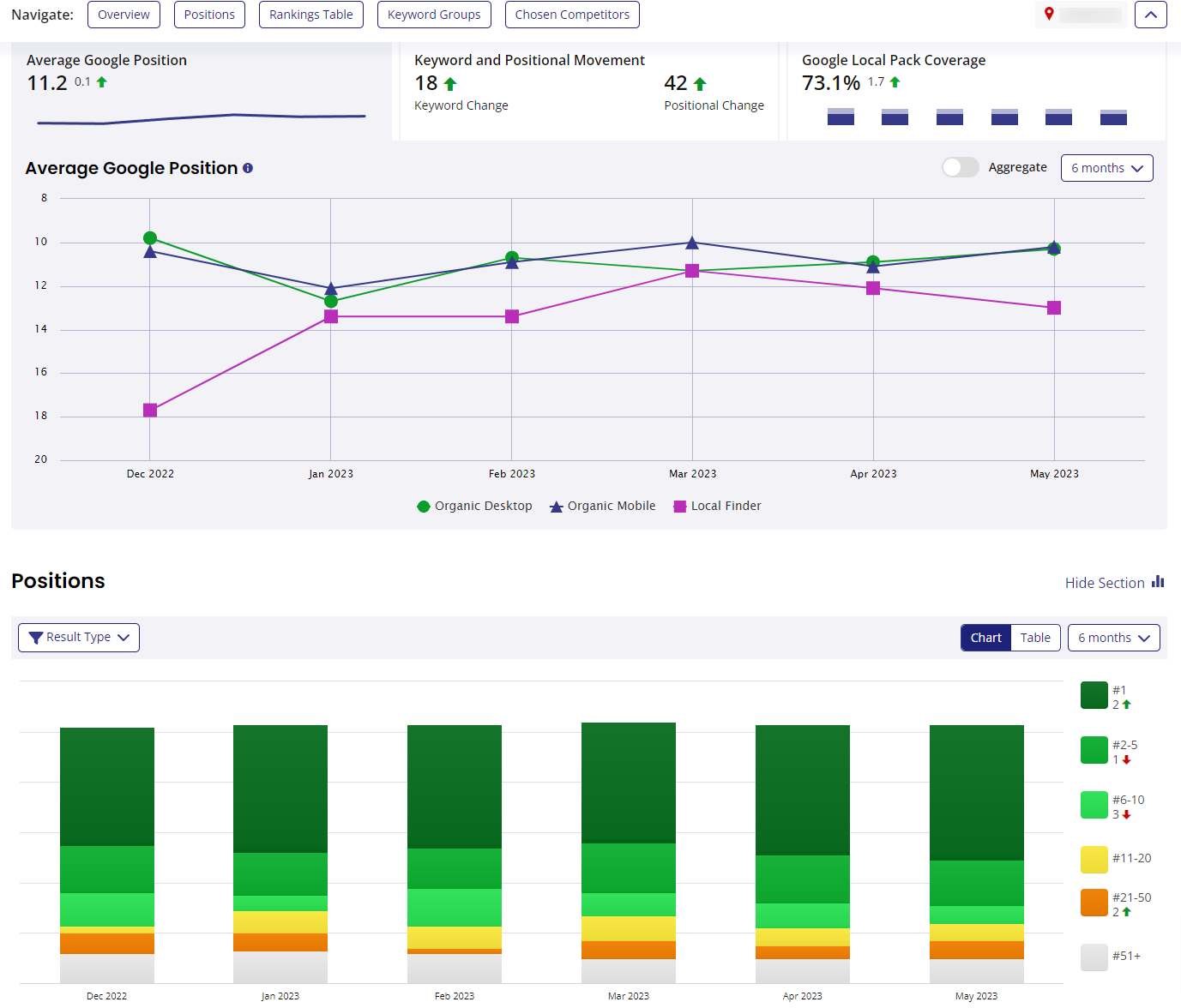 keyword rank tracking data results for small business