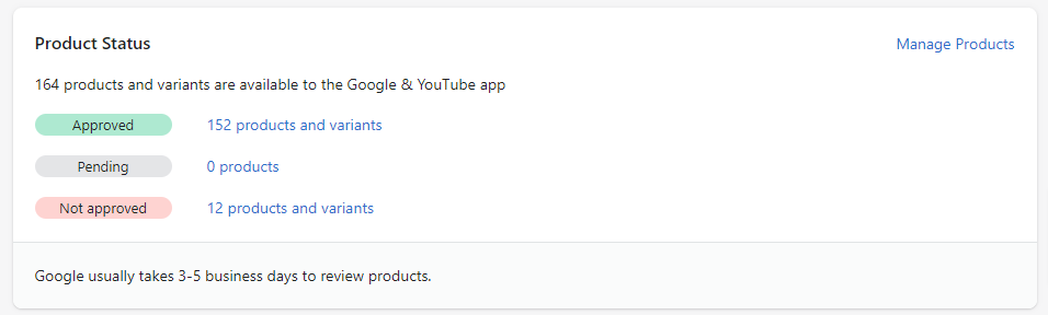 shopify google shopping product status