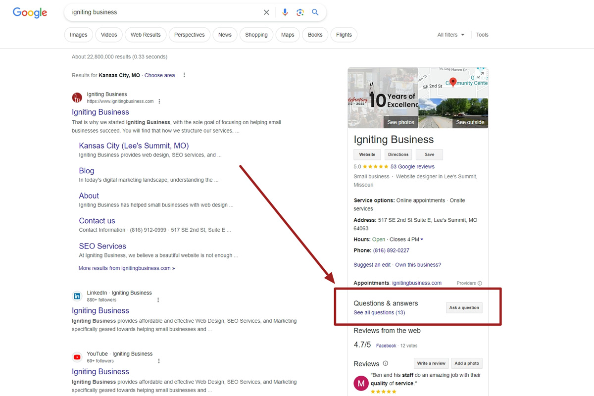 google business profile questions and answers feature