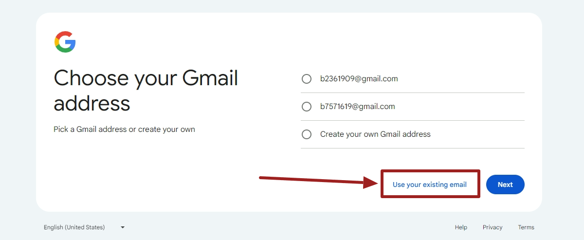 use your own email address step