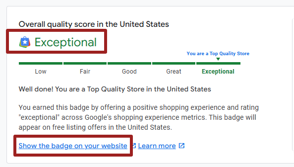 exceptional store quality rating