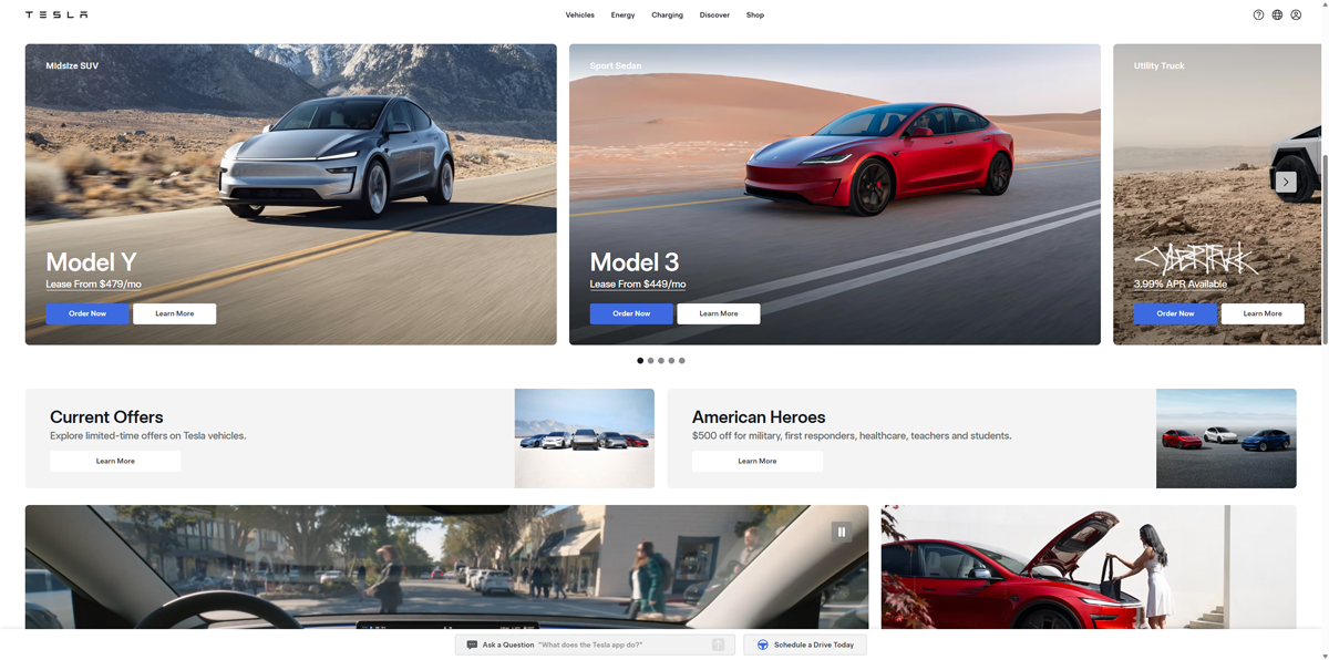 tesla website without margins