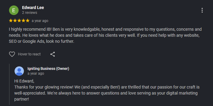 google review with a owner response