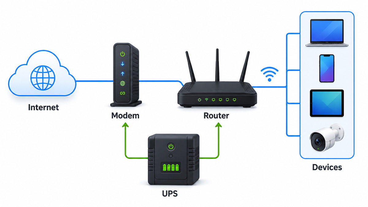 diagram of ups protecting modem and internet from power outage