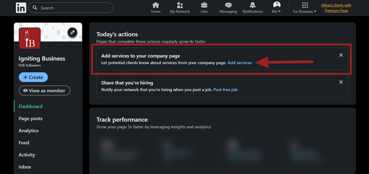 linkedin company page add services