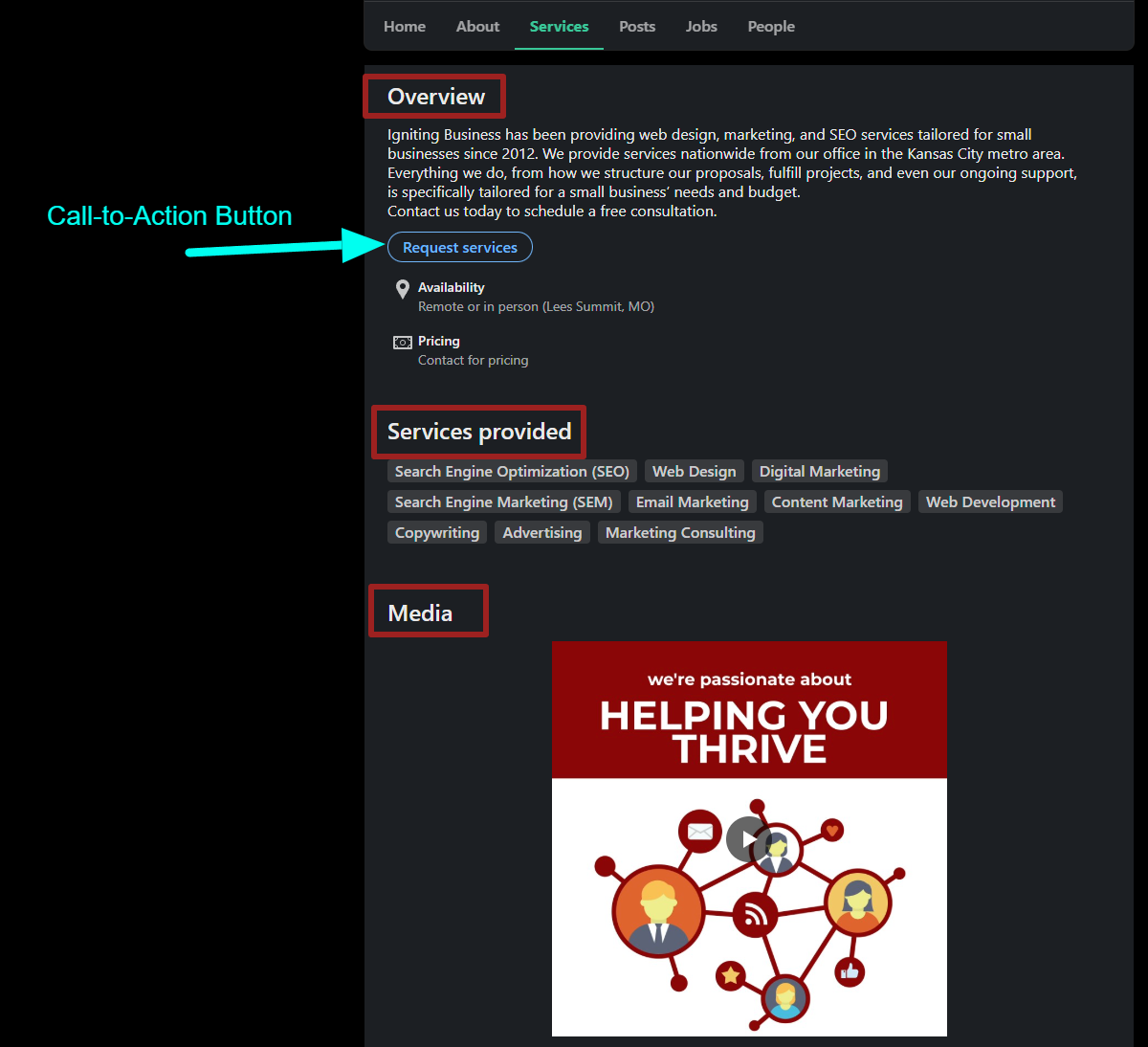 linkedin services overview when clicked