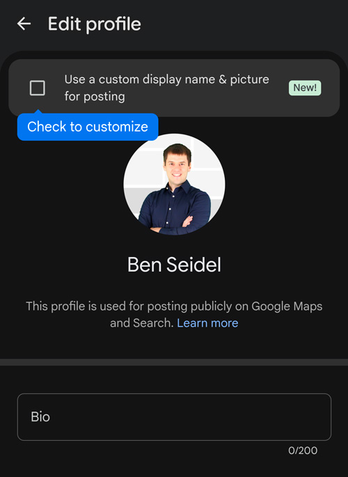 edit google maps profile