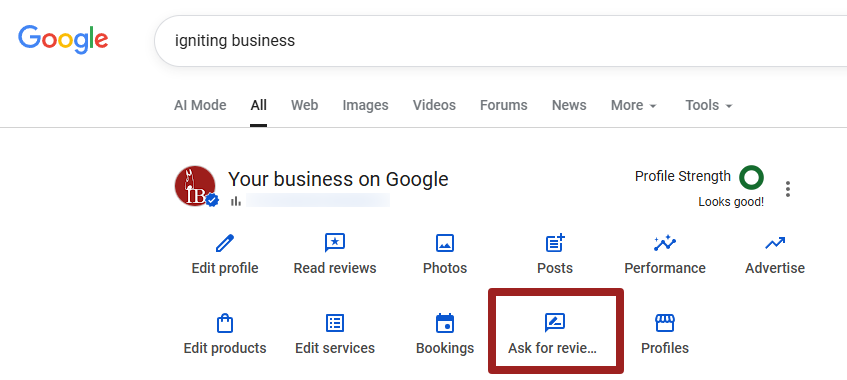 click ask for reviews