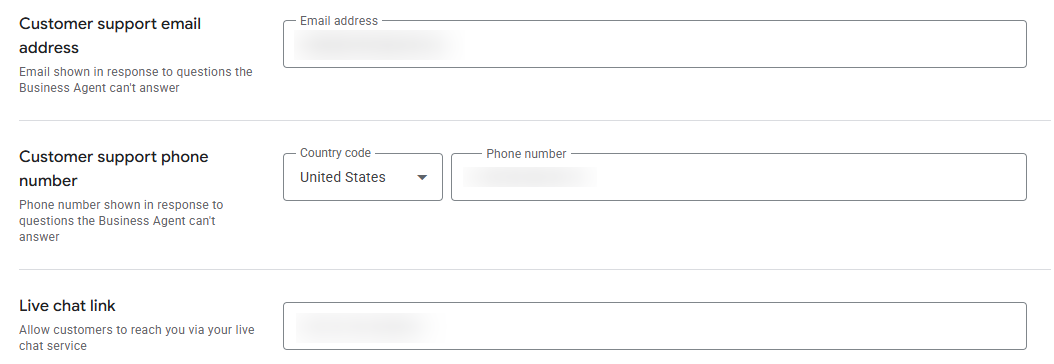 contact information section in business agent