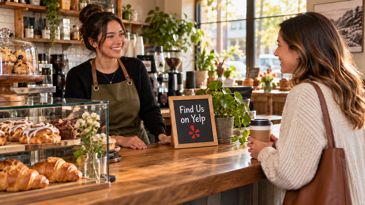 small business owner talking to customer